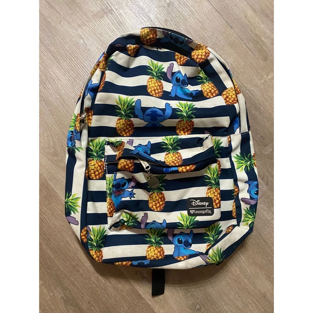 LOUNGEFLY Disney‎ lilo stitch canvas large stripe pineapple backpack school GUC
